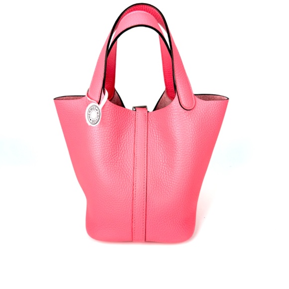 Authentic HERMES Picotin Lock 18 PM Pink Rose Azalee Taurillon Clemence Satchel - Picture 3 of 11